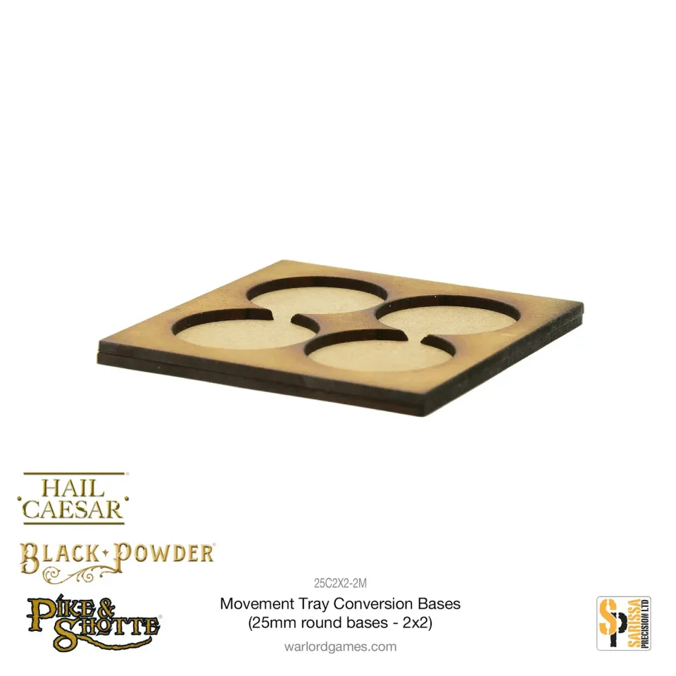 Bolt Action Movement Tray Conversion Bases 25mm rond 2x2 plateau MDF