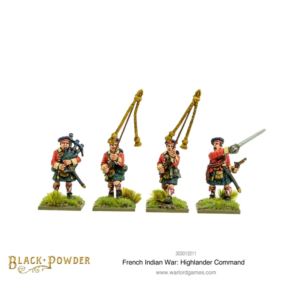 Bolt Action Black Powder French Indian War Highlander Command figurines 4 métal