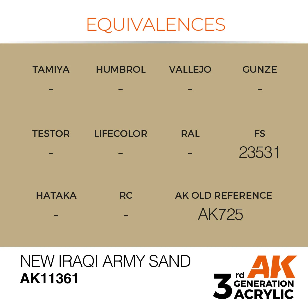 AK Interactive 3Gen peinture New Iraqi Army Sand 17ml