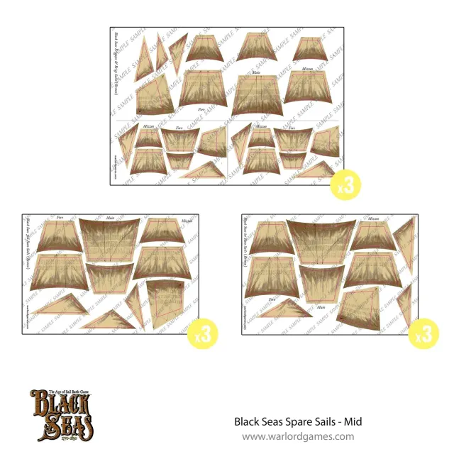 Warlord Games Black Seas Spare Sails Mid voiles de rechange 9 feuilles