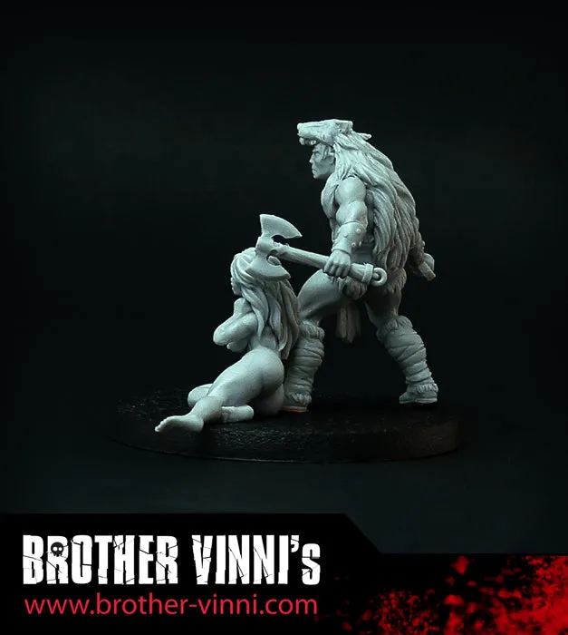 Brother Vinni Barbarian with Girl figurine résine 28 mm deux pièces