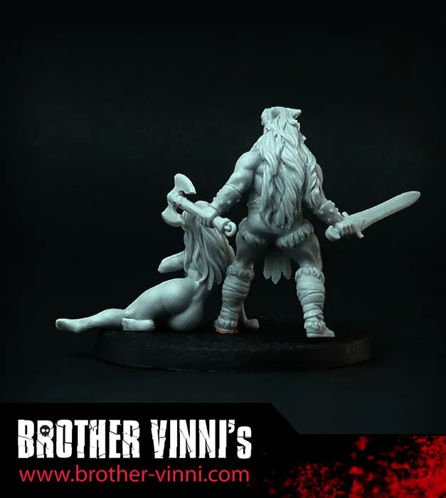 Brother Vinni Barbarian with Girl figurine résine 28 mm deux pièces