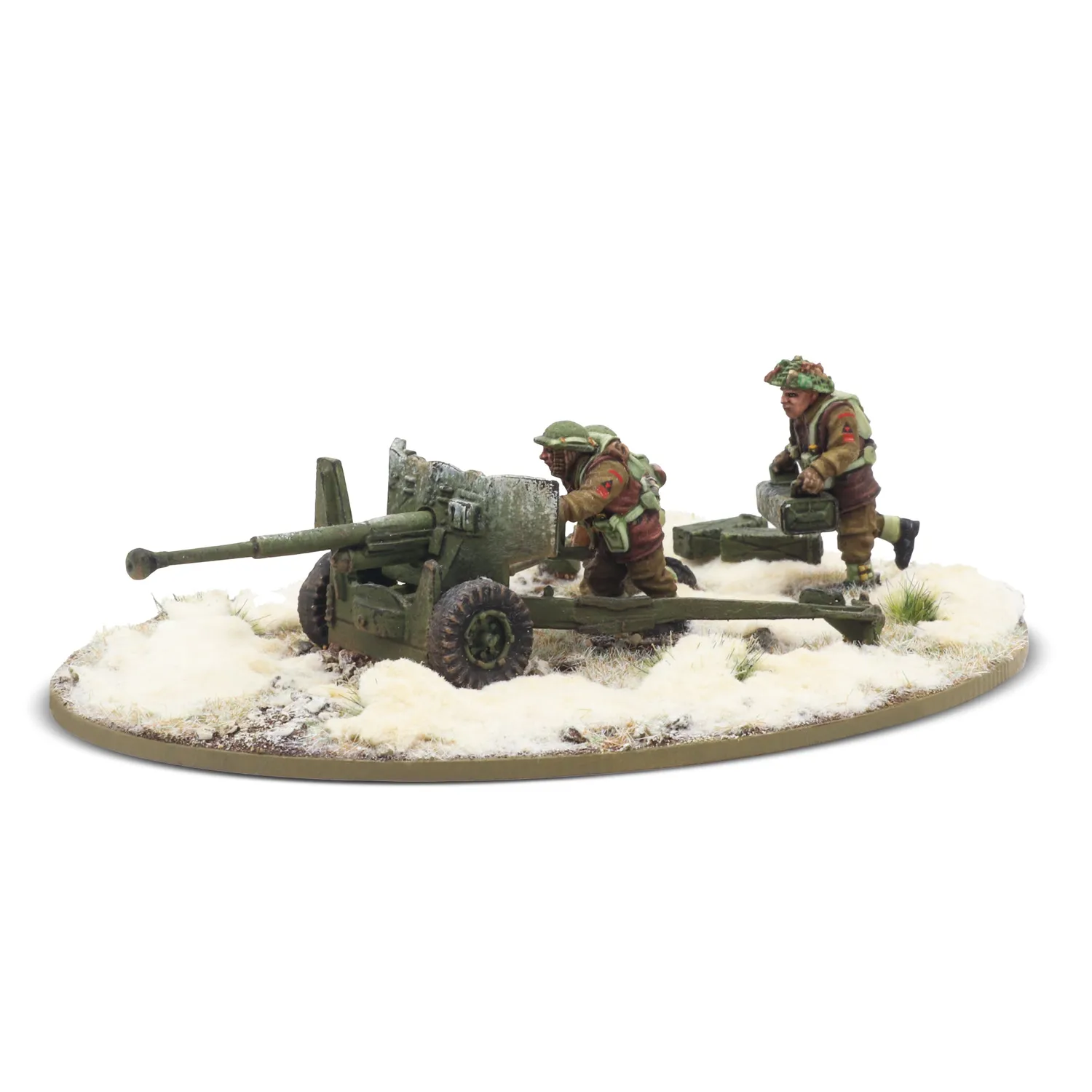 Bolt Action 6 pdr anti-tank gun with British infantry winter crew canon antichar