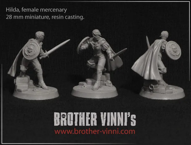 Brother Vinni Female Mercenary figurine résine 28mm aventurière