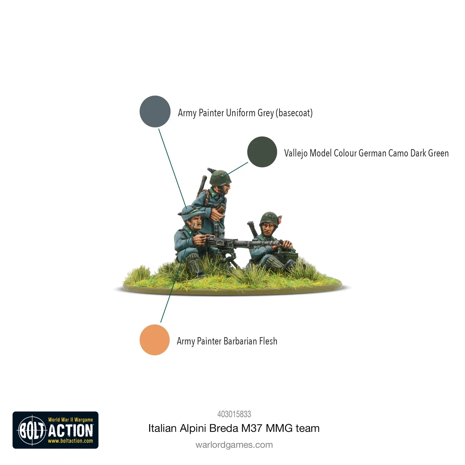 Bolt Action Italian Alpini Breda M37 Medium Machine Gun Team équipe MMG métal