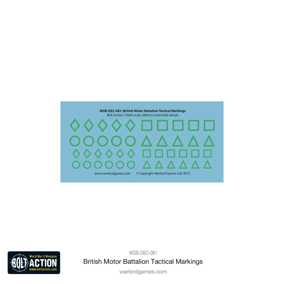 Bolt Action British Motor Battalion décalcomanies tactiques
