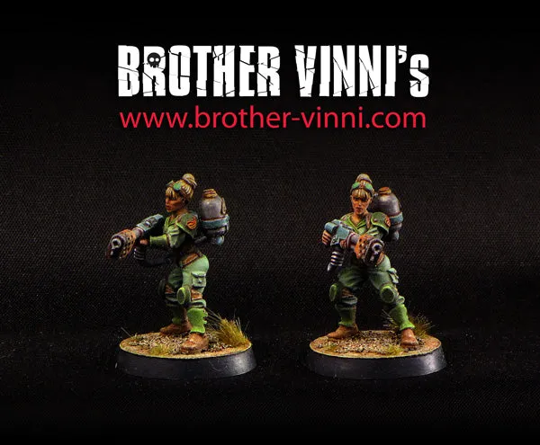 BROTHER VINNI Female Flamer figurine 28 mm résine lance-flammes
