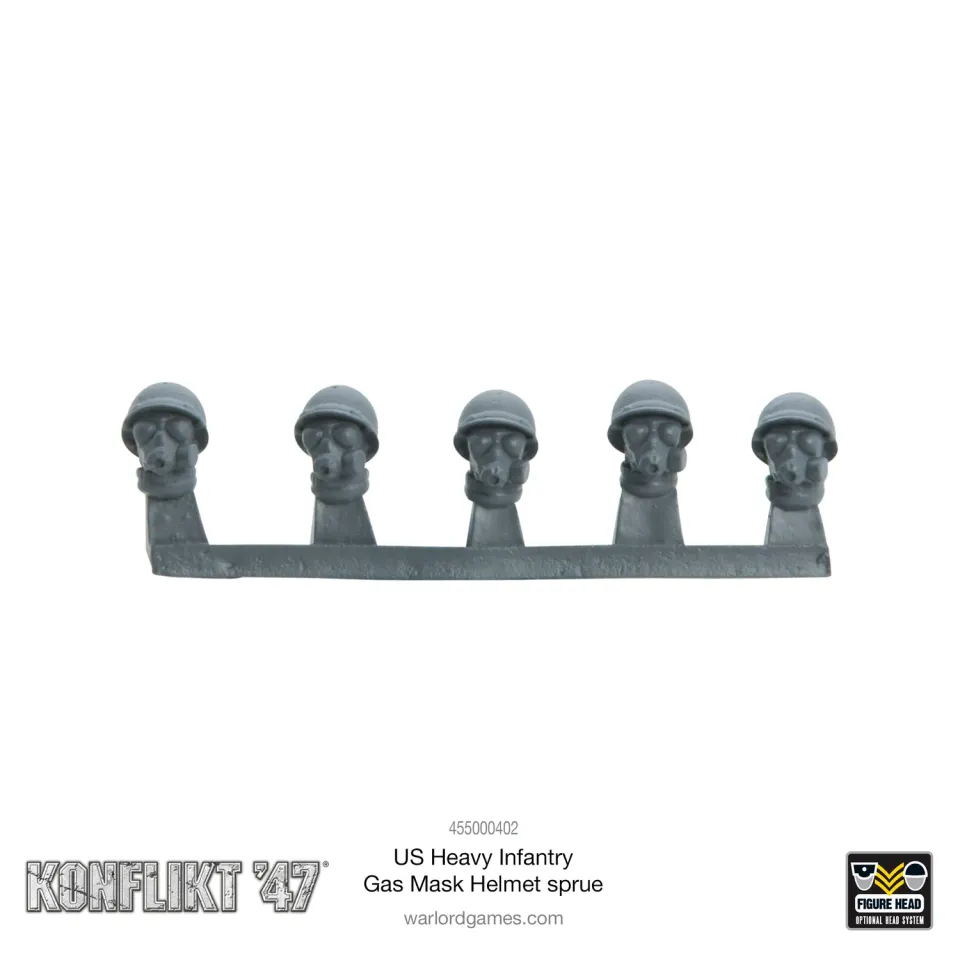 Bolt Action Konflikt '47 US Heavy Infantry Gas mask helmet sprue casques métal