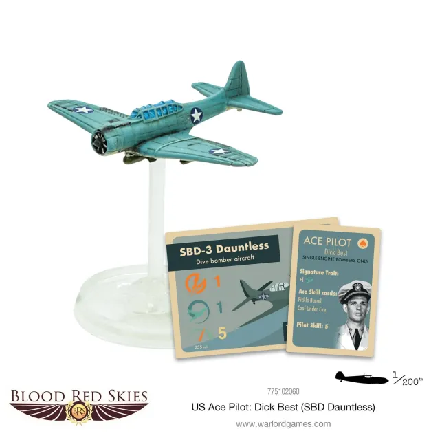 Bolt Action Blood Red Skies US Ace Pilot: Dick Best avion résine