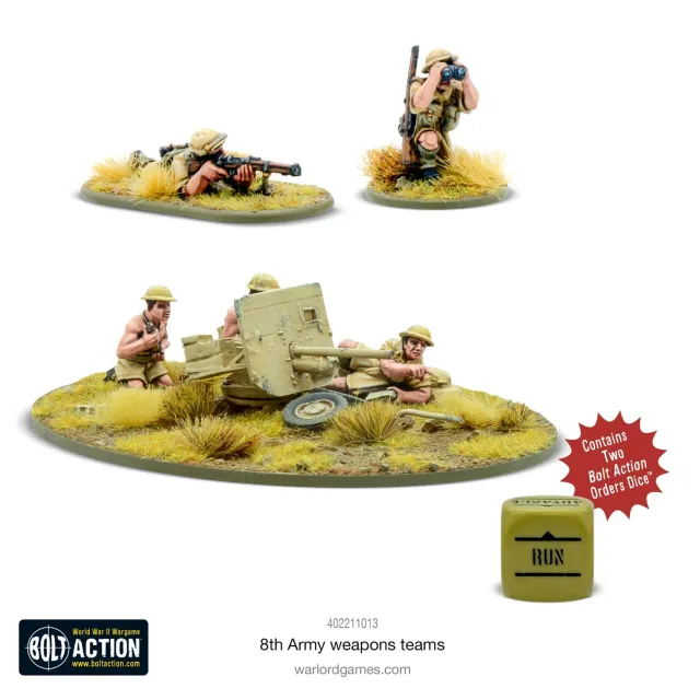 Bolt Action 8th Army weapons teams équipes d’armes en résine britanniques