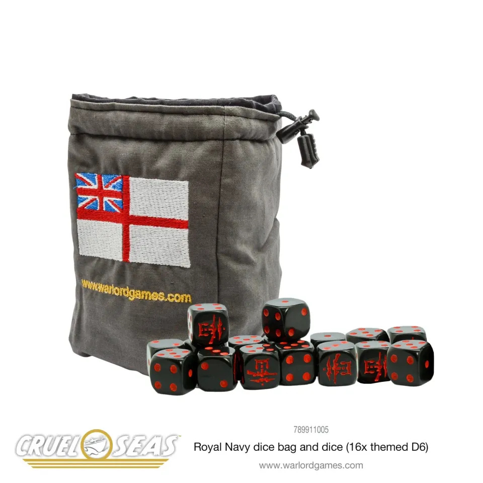 Warlord Games Cruel Seas Royal Navy sac à dés + 16 dés D6 Commando
