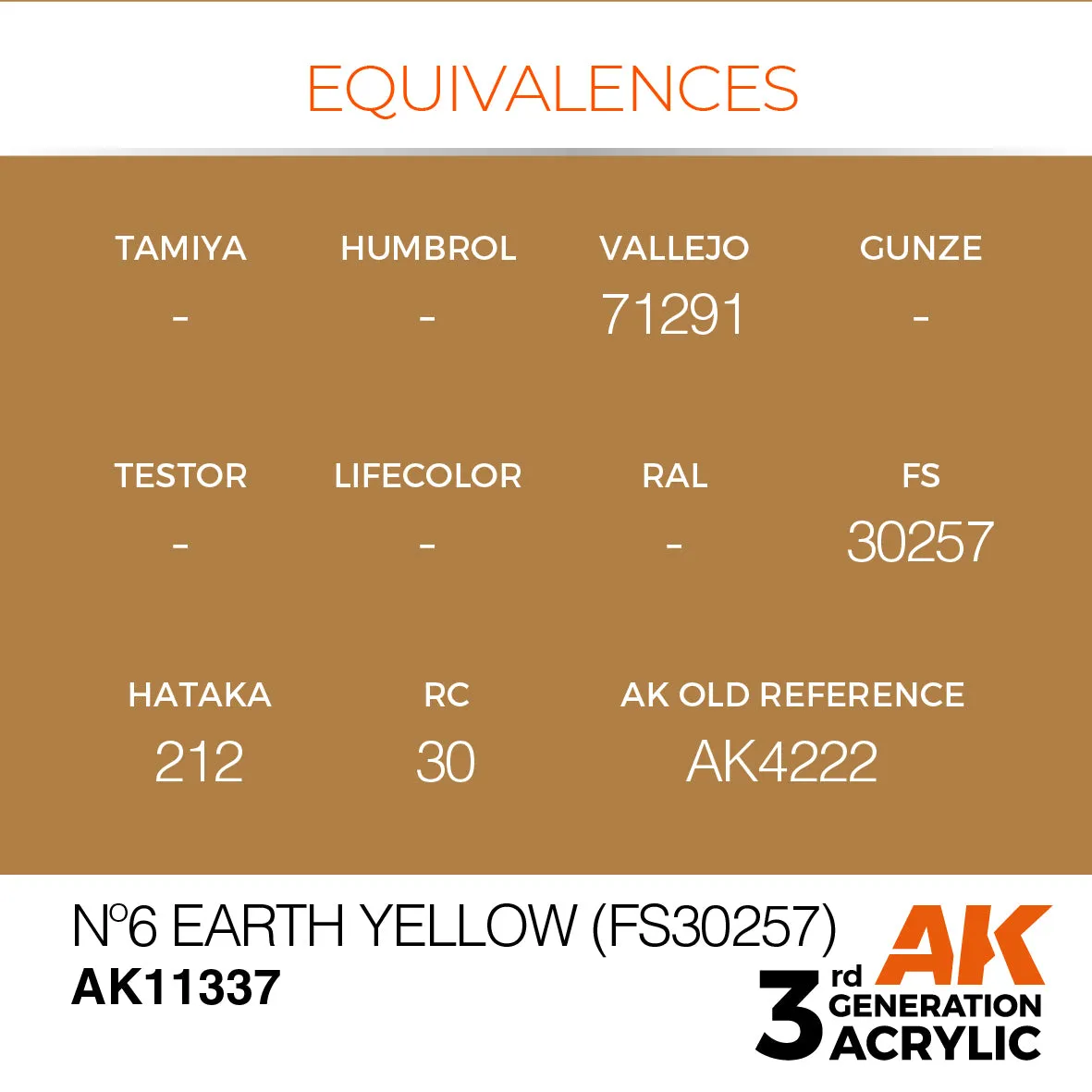 AK Interactive 3Gen N°6 Earth Yellow FS30257 peinture 17 ml