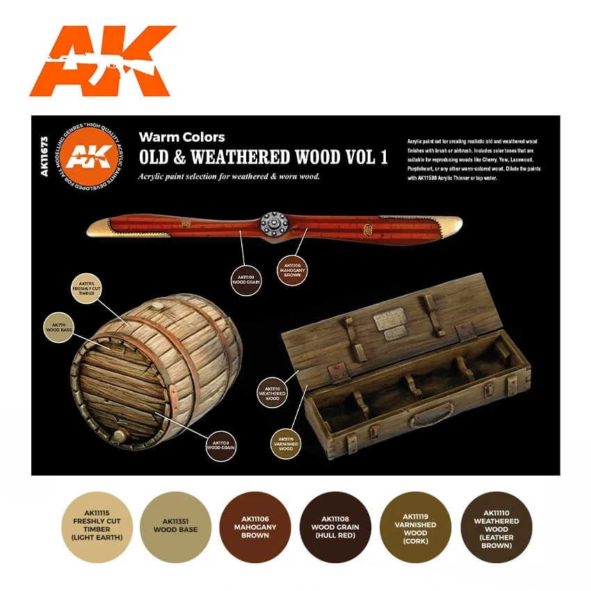 AK Interactive 3Gen Set Bois Anciens 6 teintes chaudes