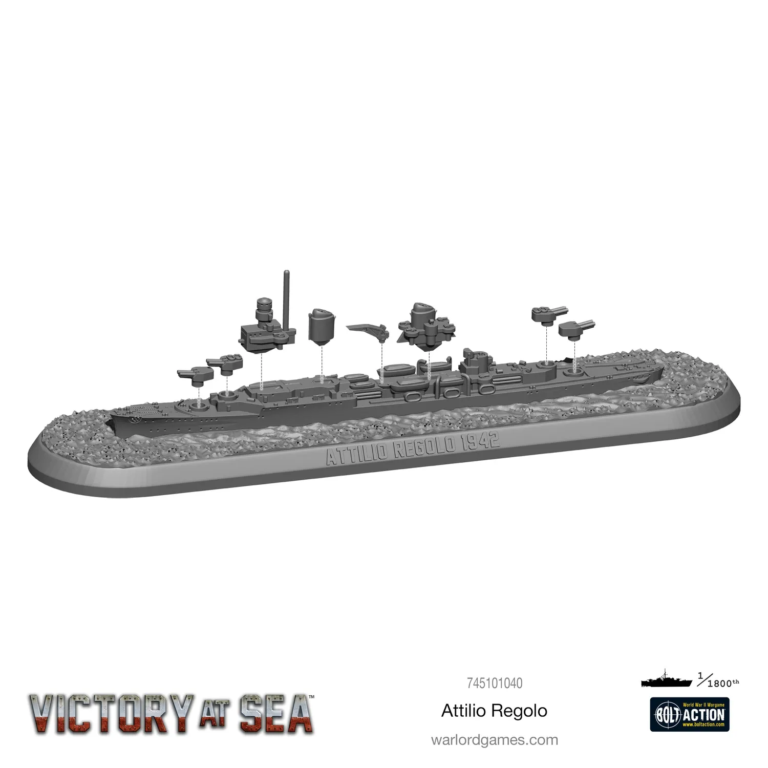 Bolt Action Victory at Sea Attilio Regolo croiseur résine