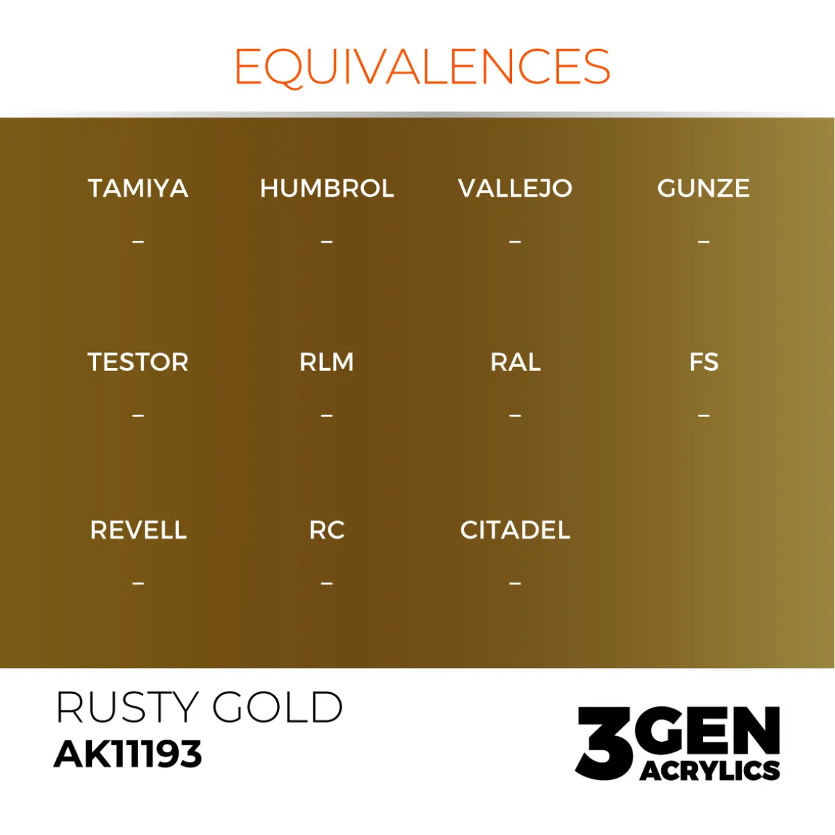 AK Interactive 3Gen Acrylic Rusty Gold peinture métallique 17 ml