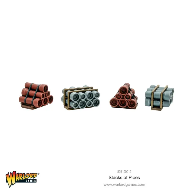 Bolt Action Terrain Stacks of Pipes décor industriel résine 4 pièces