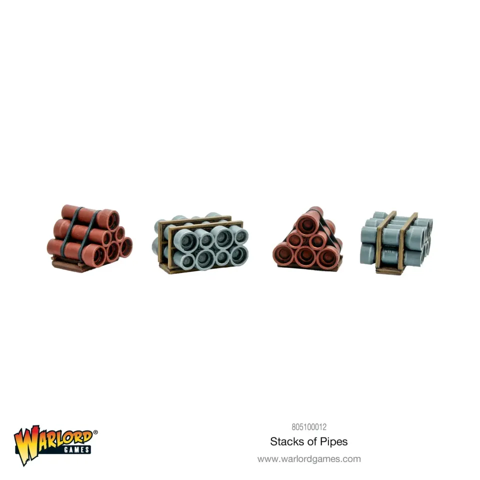 Bolt Action Terrain Stacks of Pipes décor industriel résine 4 pièces