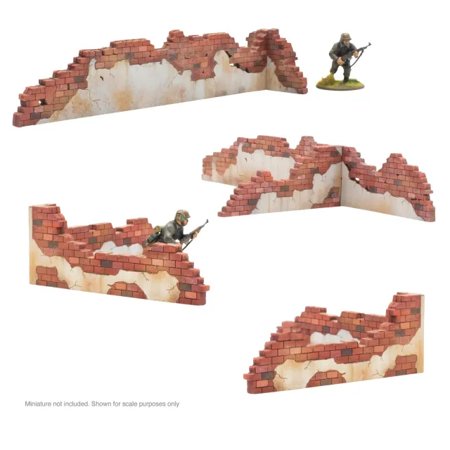 Bolt Action City in Ruins - Destroyed Building Wall Pack terrain MDF