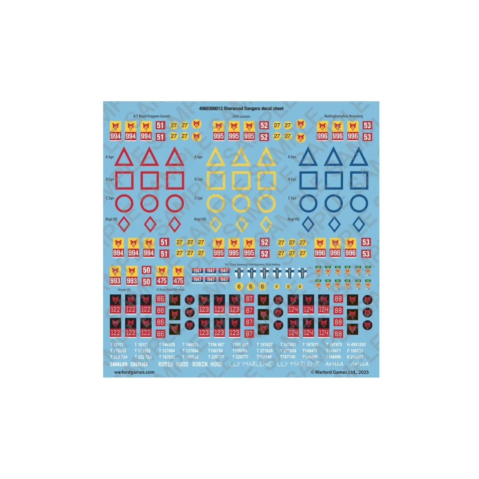 Bolt Action Sherwood Rangers planche decals britannique