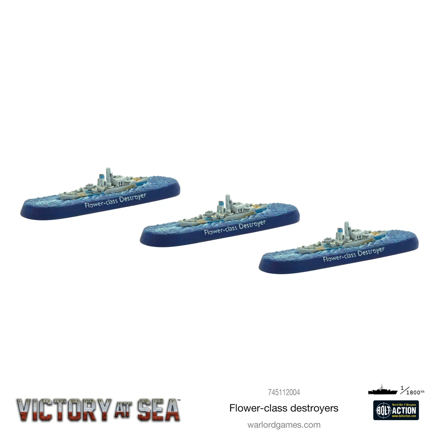 Bolt Action Victory at Sea Flower-class destroyers navires résine x3