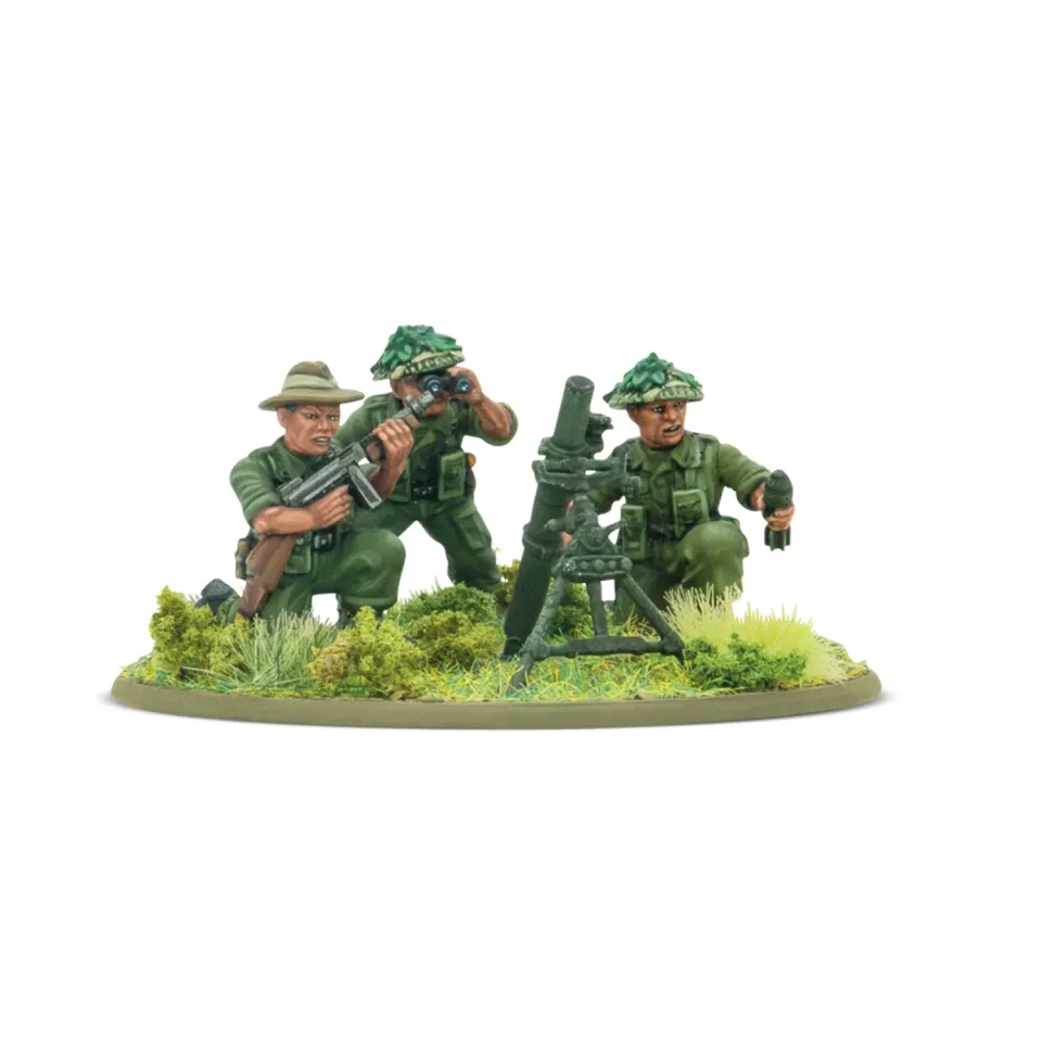 Bolt Action Gurkha Medium Mortar Team figurines 3-inch