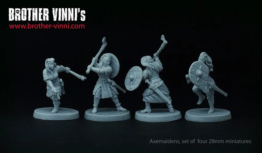Brother Vinni Shield Maiden figurine résine 28mm haches lot de 4