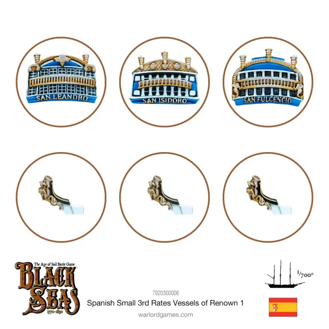 Bolt Action Black Seas Spanish Small 3rd Rates Pack 1 proues métal