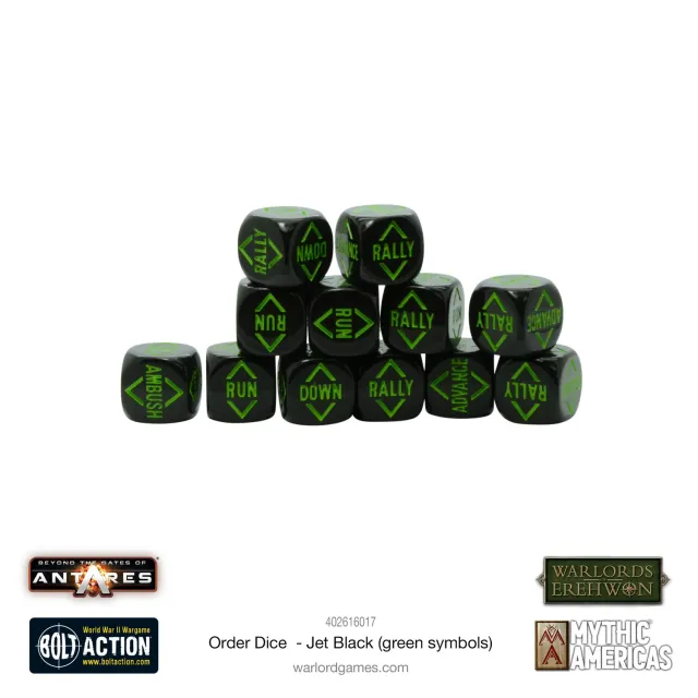 Bolt Action Order Dice Jet Black dés d'ordre 12 noir vert