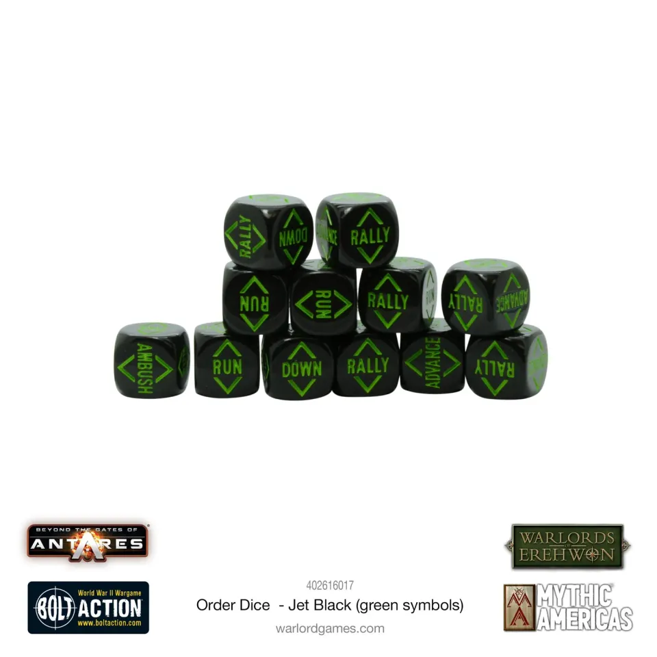 Bolt Action Order Dice Jet Black dés d'ordre 12 noir vert