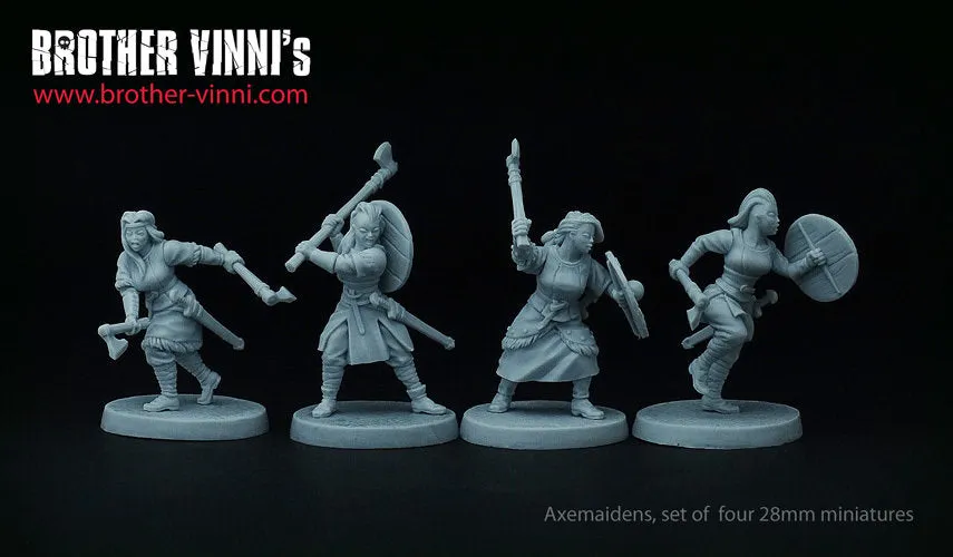 Brother Vinni Shield Maiden figurine résine 28mm haches lot de 4