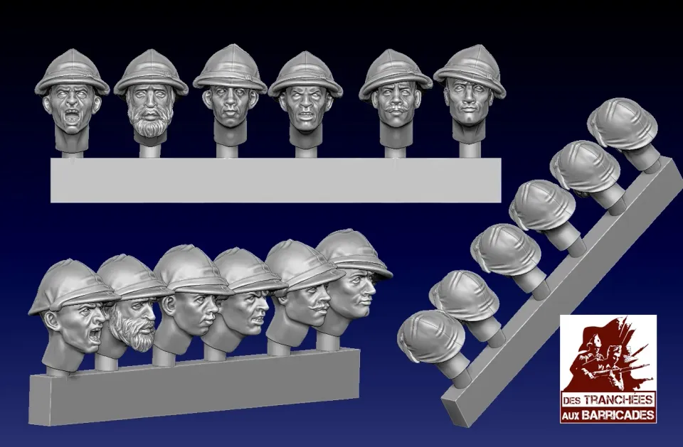Des Tranchées aux Barricades Têtes couvre-casques fichier STL 28mm 6 têtes
