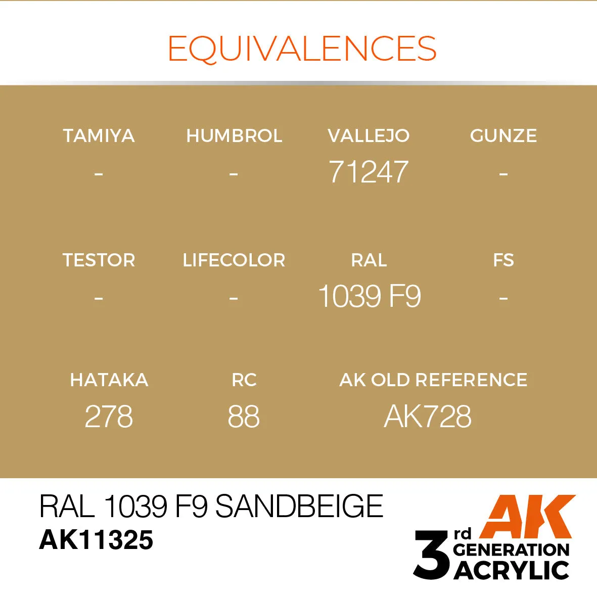 AK Interactive 3Gen RAL 1039 F9 Sandbeige peinture 17ml