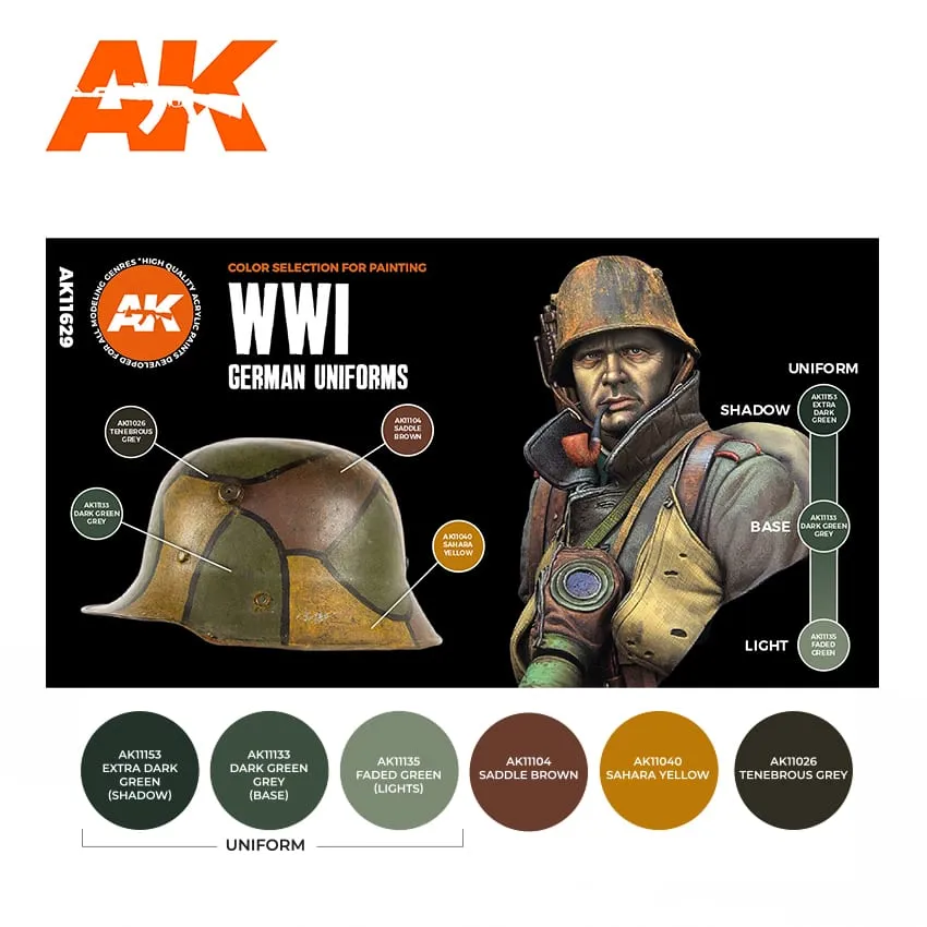 AK Interactive 3Gen Uniformes Allemands WW1 set 6 peintures feldgrau