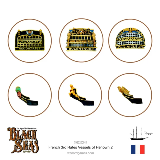 Bolt Action Black Seas French 3rd Rates Named ships Pack 2 figurines métal