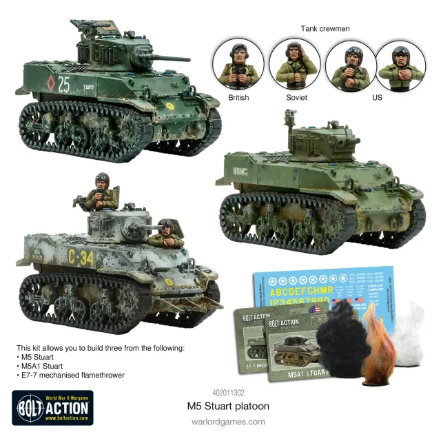 Bolt Action M5 Stuart Platoon chars plastiques 1/56