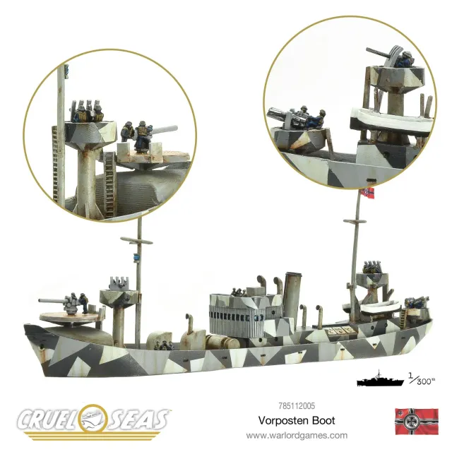Bolt Action Cruel Seas Vorposten Boot flakship bateau résine métal
