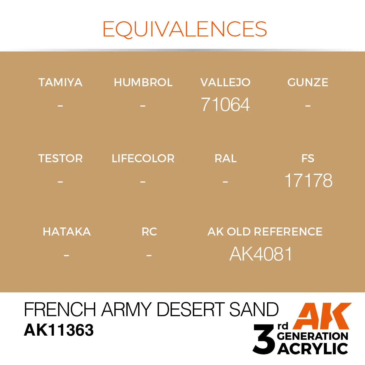 AK Interactive 3Gen French Army Desert Sand peinture 17ml sable