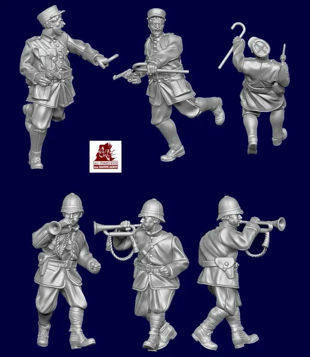 Des Tranchées aux Barricades Officier Français Clairons fichier STL 28mm