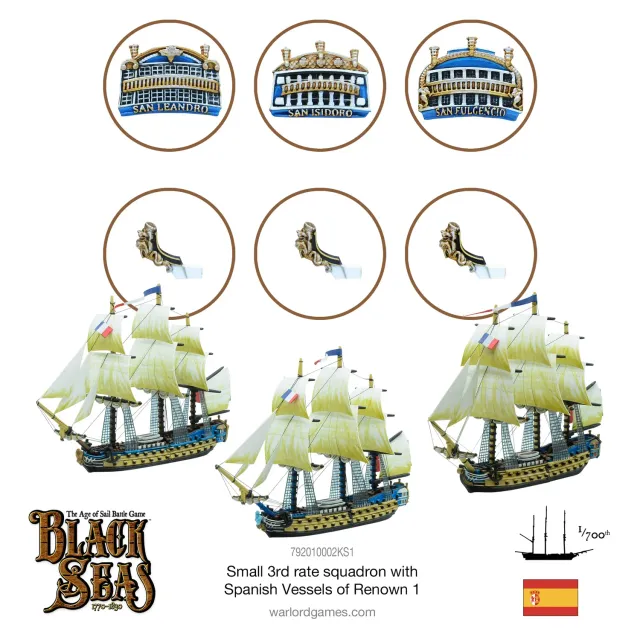 Black Seas Small 3rd Rate Squadron Espagnols proues métal