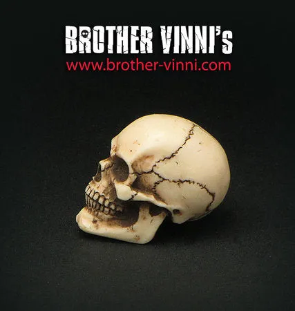 Brother Vinni Crâne humain déco résine 2,5cm patiné