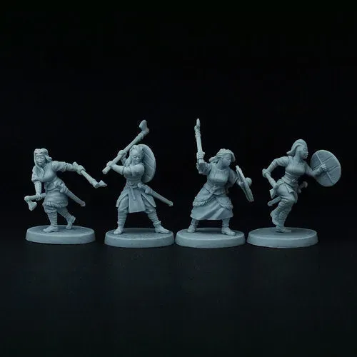 Brother Vinni Shield Maiden figurine résine 28mm haches lot de 4