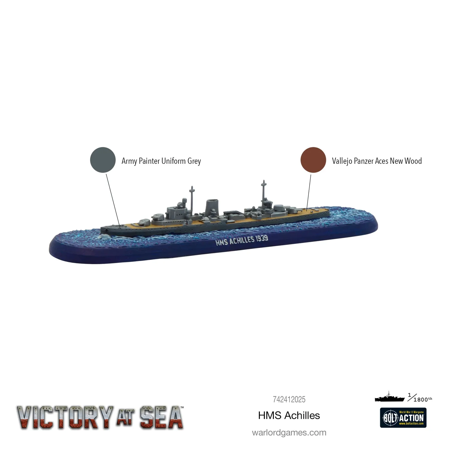 Bolt Action Victory at Sea HMS Achilles maquette navire résine