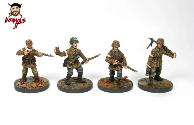 Infamous JT Insurgés polonais avec fusils et mitrailleuse figurines métal 28mm 4 pièces