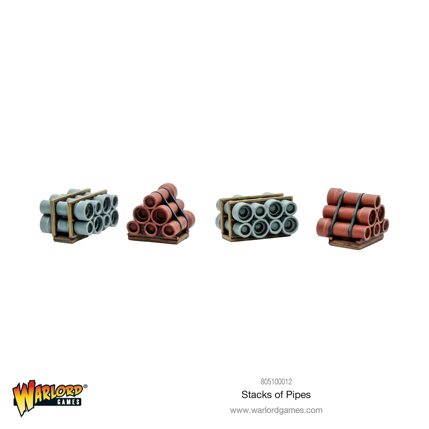 Bolt Action Terrain Stacks of Pipes décor industriel résine 4 pièces