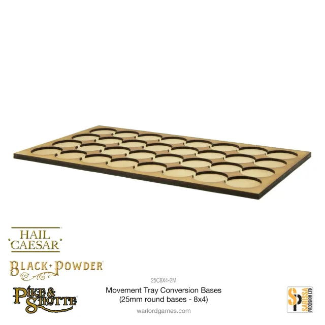 Bolt Action Bases Movement Tray Conversion Bases 25mm rond 8x4 MDF