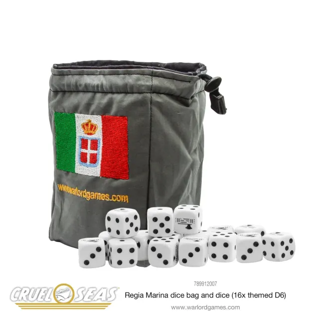 Bolt Action Cruel Seas Regia Marina sac à dés + 16 dés blancs