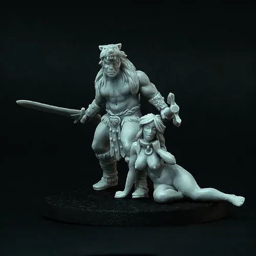 Brother Vinni Barbarian with Girl figurine résine 28 mm deux pièces