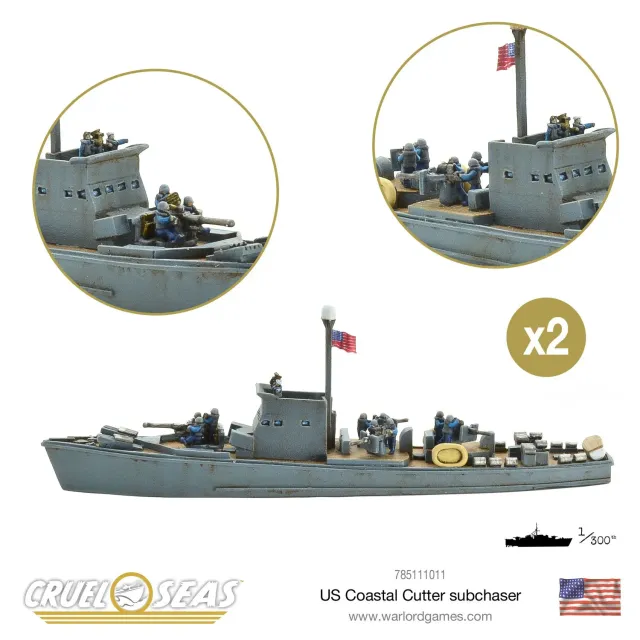 Bolt Action Cruel Seas US Coastal Cutter navire chasseur x2 résine