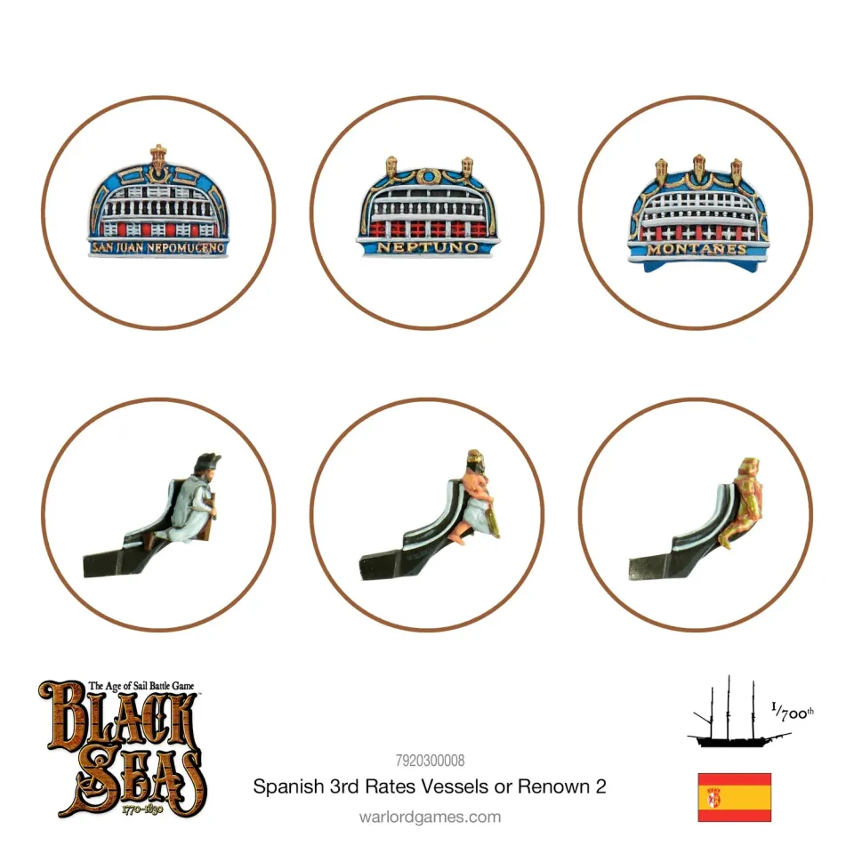 Bolt Action Black Seas Spanish 3rd Rates Named ships Pack 2 accessoires métal