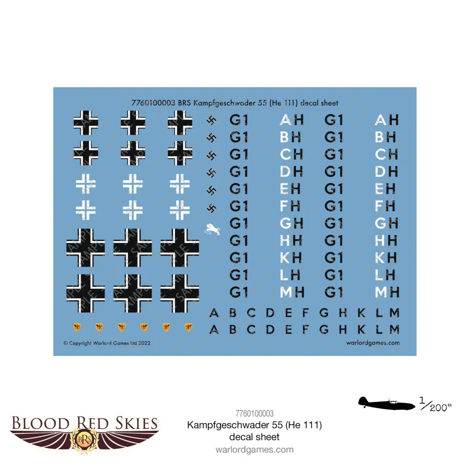 Bolt Action Blood Red Skies Kampfgeschwader 55 He 111 décalcomanies